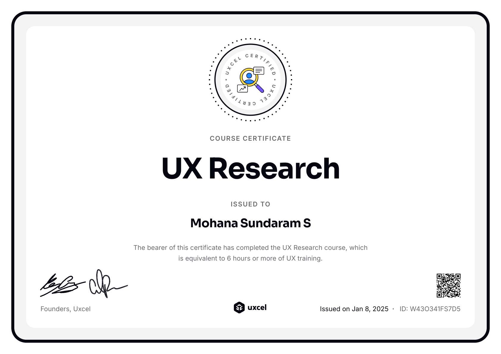 Mohana Sundaram S's certificate